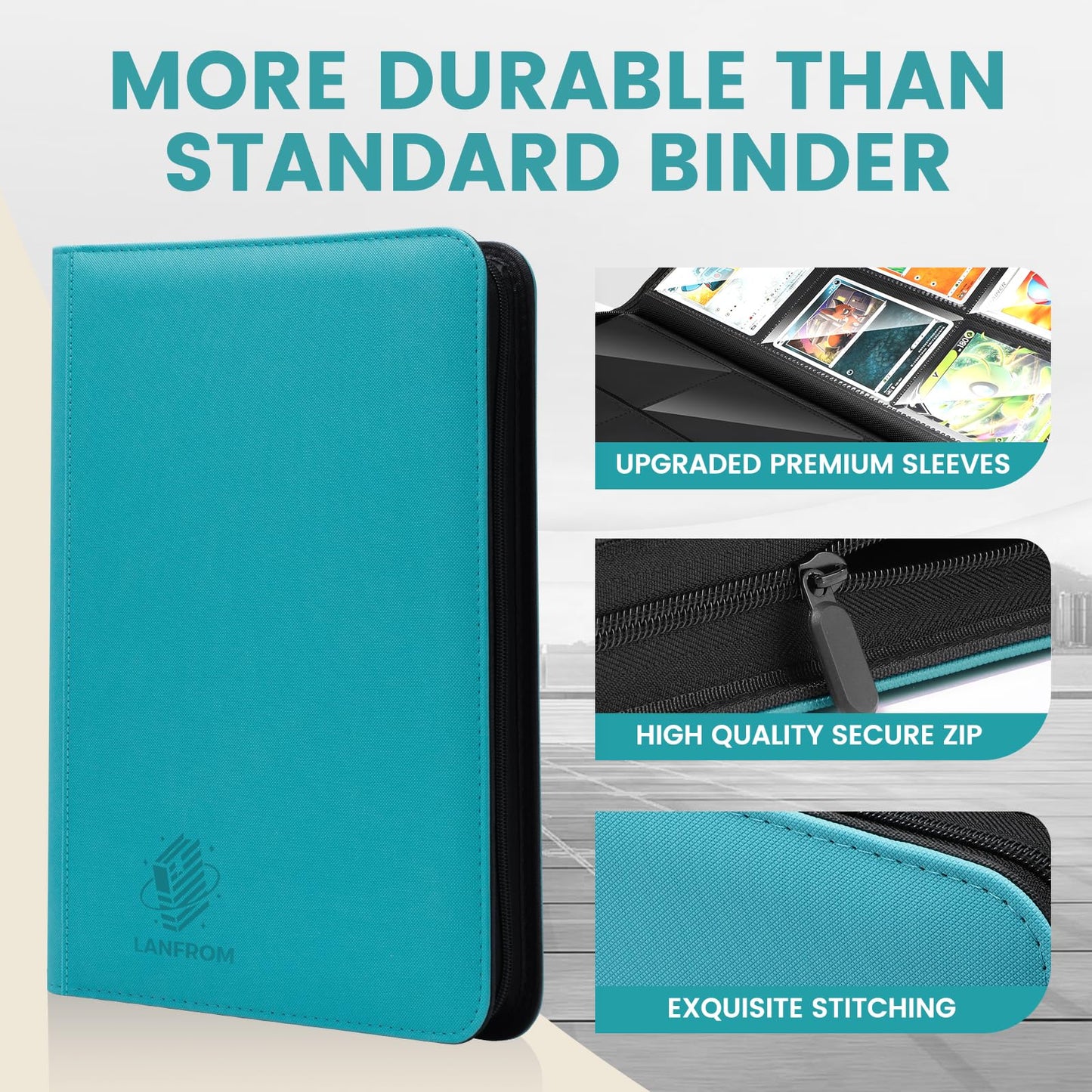 9 Pocket Card Binder  enhanced Ringless Trading Card Binder 360 Side Loading Pocket PU Card Collection Binder  Sturdy Collectible Card Albums Card Folder for MTG  TCG  Sports Cards  Game Cards-Teal