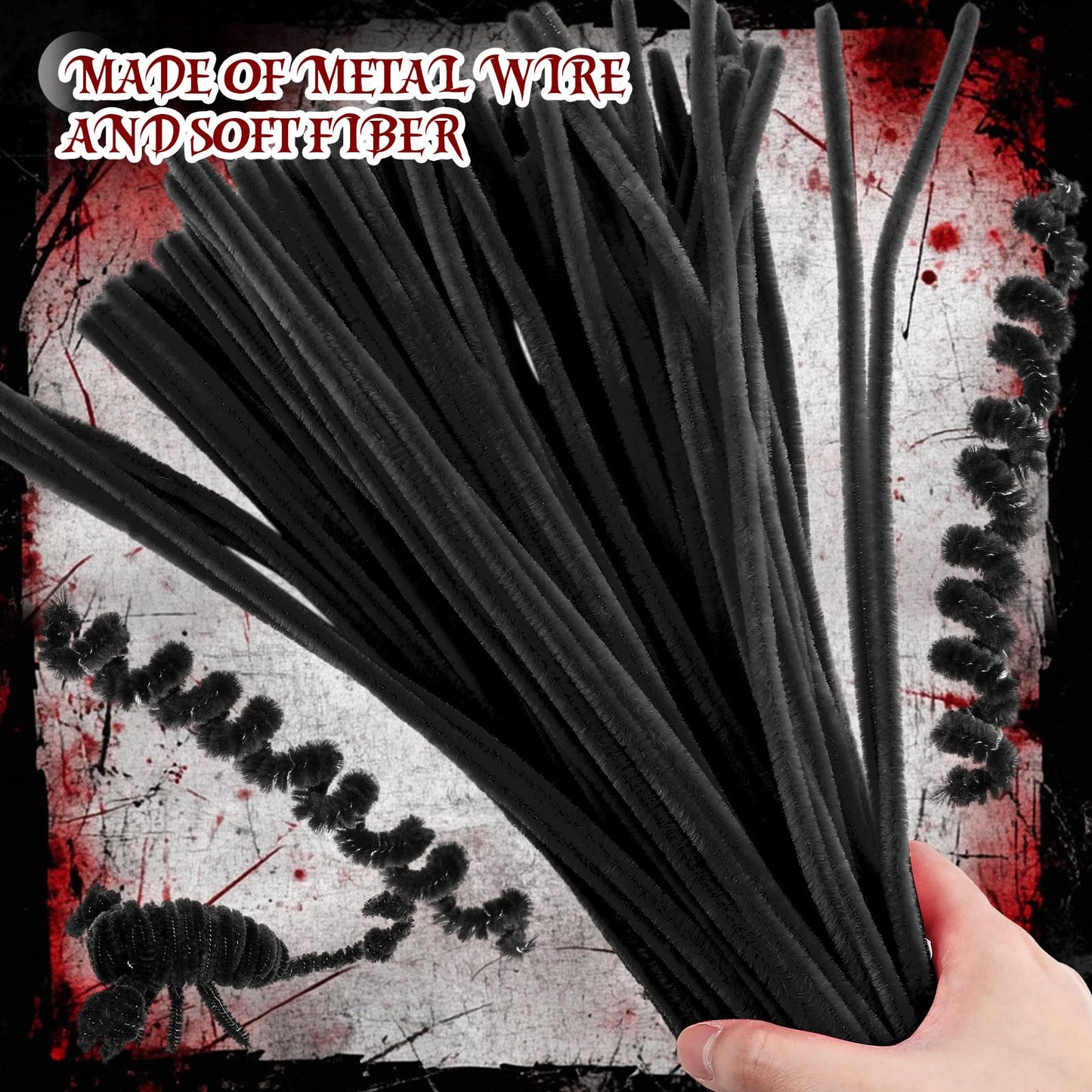 RoundFunny 400 Pcs 24 Inch Extra Long Black Pipe Cleaners Chenille Stem Thick Fluffy Pipe Cleaners Craft Supplies for Halloween