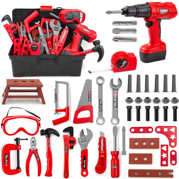 HYRENEE Kids Tool Set - 48 Piece Toddler Tool Set with Electronic Toy Drill& Tool Box,Pretend Play Toys for Kids,Construction Ki