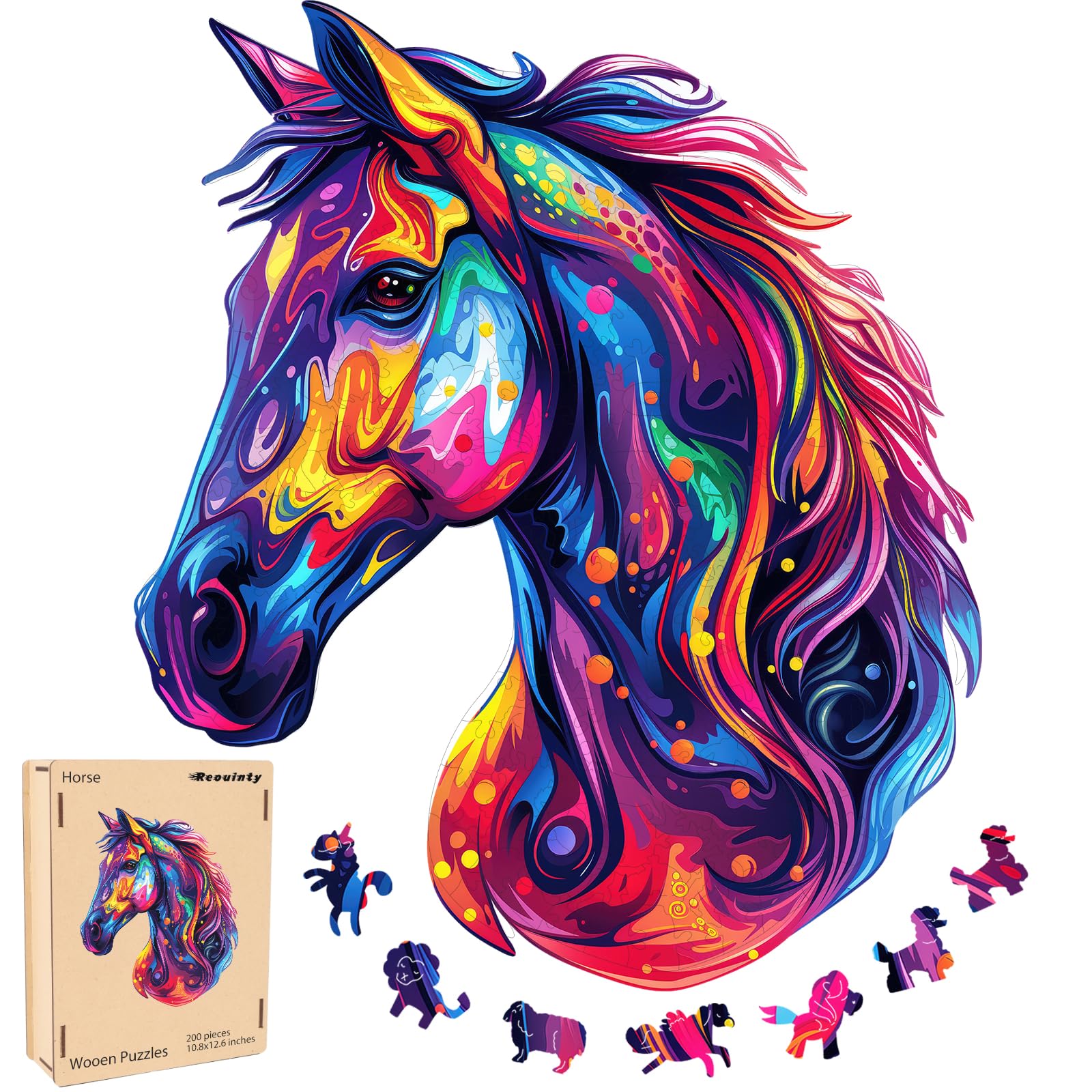 Reouinty Puzzles for mature-themeds 1000 Piece  Horse Liberty Cool Puzzles Wooden Jigsaw 22 * 25.6 in  Unique Shape Animal mature-themed  Irregular Wood Best Gift for mature-themeds and Kids Family Game