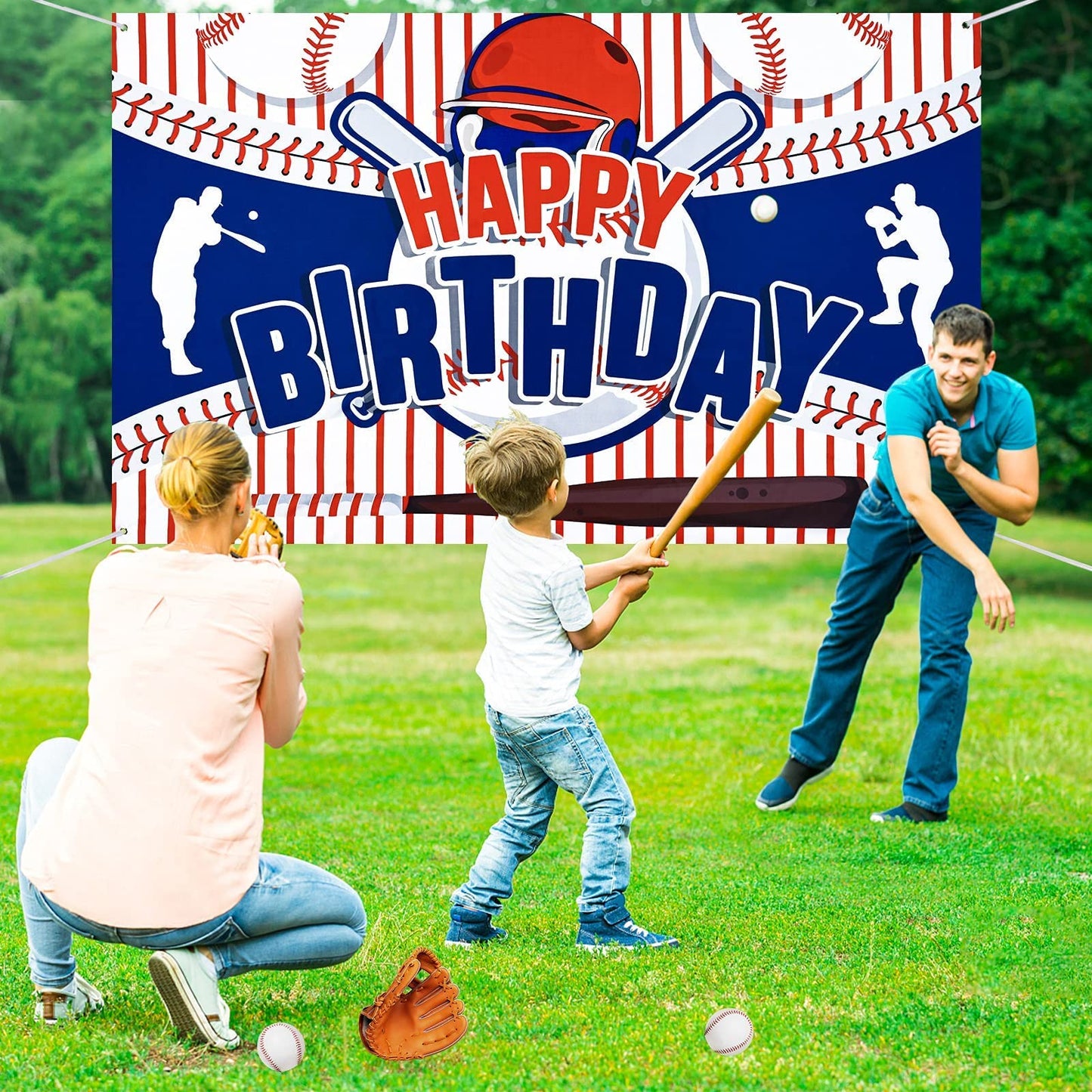 Baseball Party Decorations Baseball Happy Birthday Banner Party Supplies for Boys Kids Teens Large Sport Themed Birthday Banner