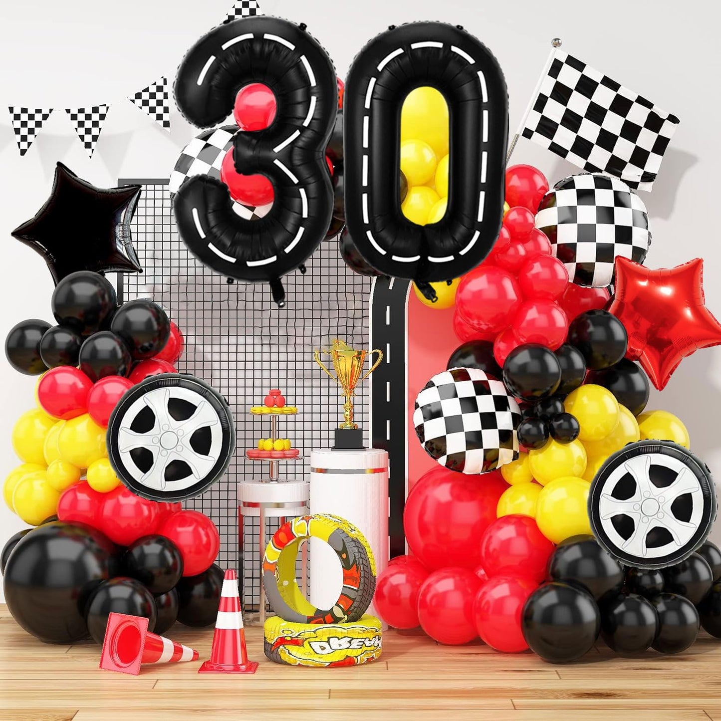 Race Car Birthday Balloons Decorations, 40 Inch Racetrack Black Number 0 Balloon, Large Mylar Black 0 Balloon For 10St Birthday