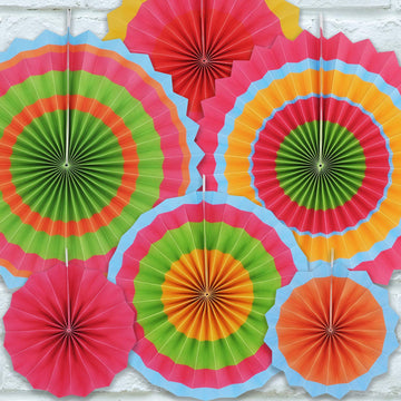 JOYIN 24 Colorful Hanging Paper Fan Round Wheel Disc for Fiesta Party Supplies Decoration, Luau Event Photo Props, Cinco De Mayo