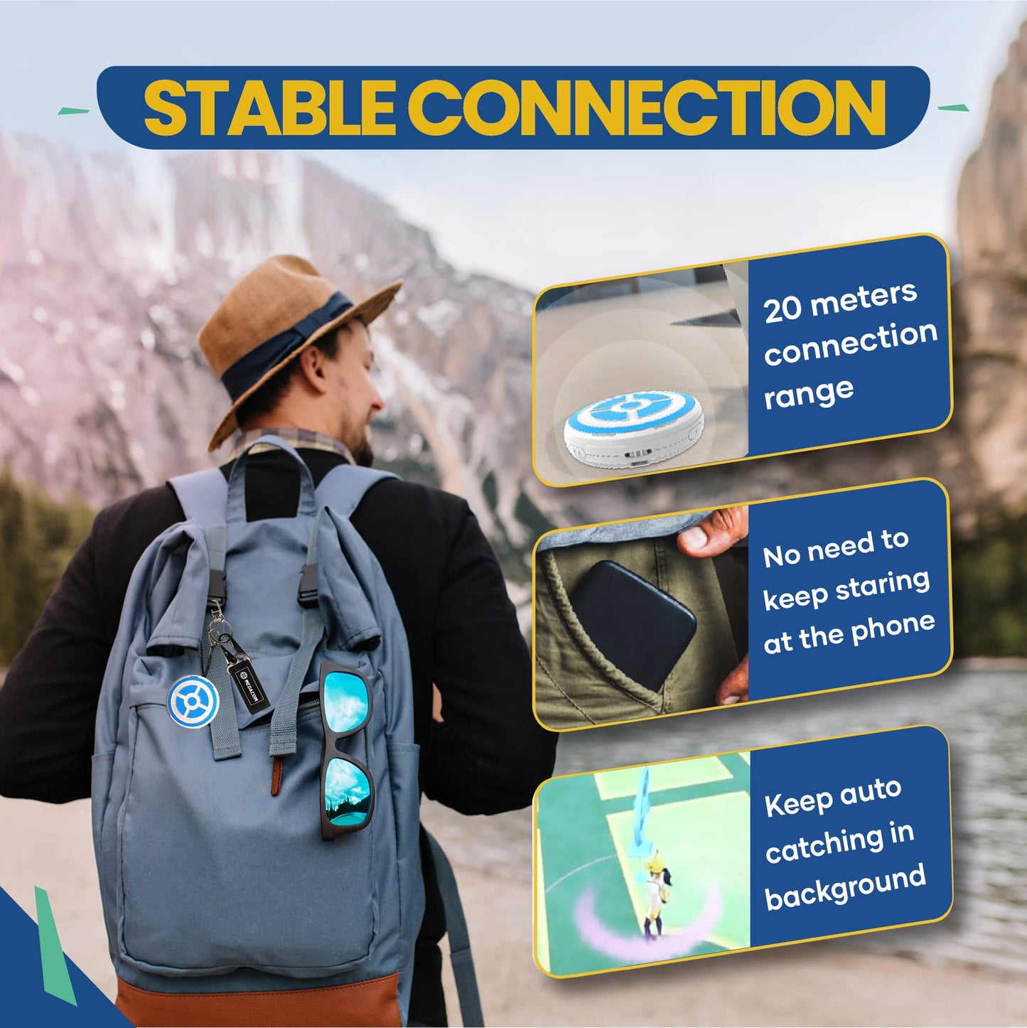 Megacom Duomon 1P/2P Auto Catcher Compatible For Pokemon Go Vibration Can Be Turned Off With Voice Notifications,Stable And 65Ft Connection Rage (Black)
