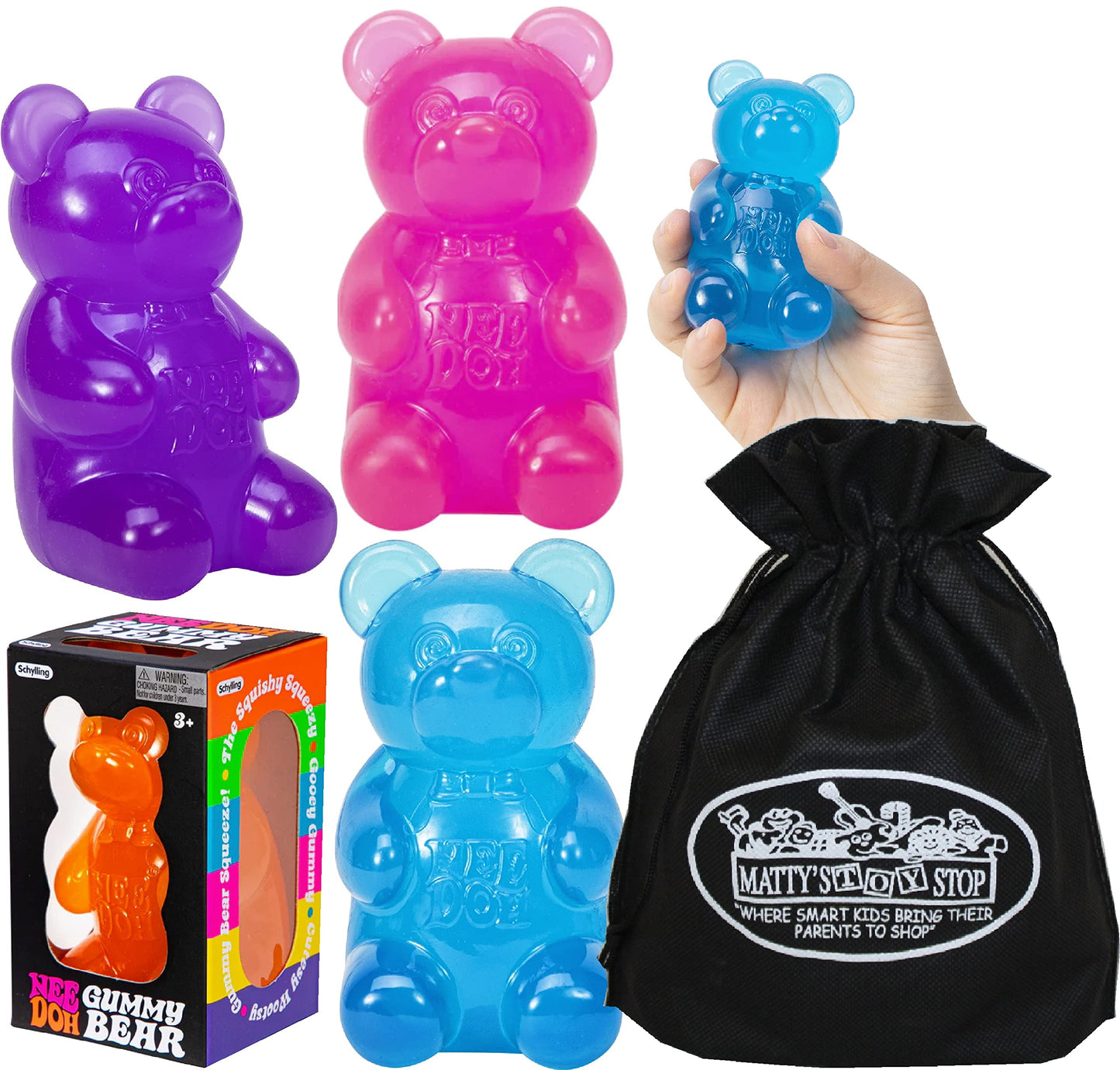 Schylling Nee Doh Gummy Bear...Groovy, Squishy, Squeezy, Stretchy Stress Fidget Gummy Bears Gift Set Bundle with Storage Bag - 3