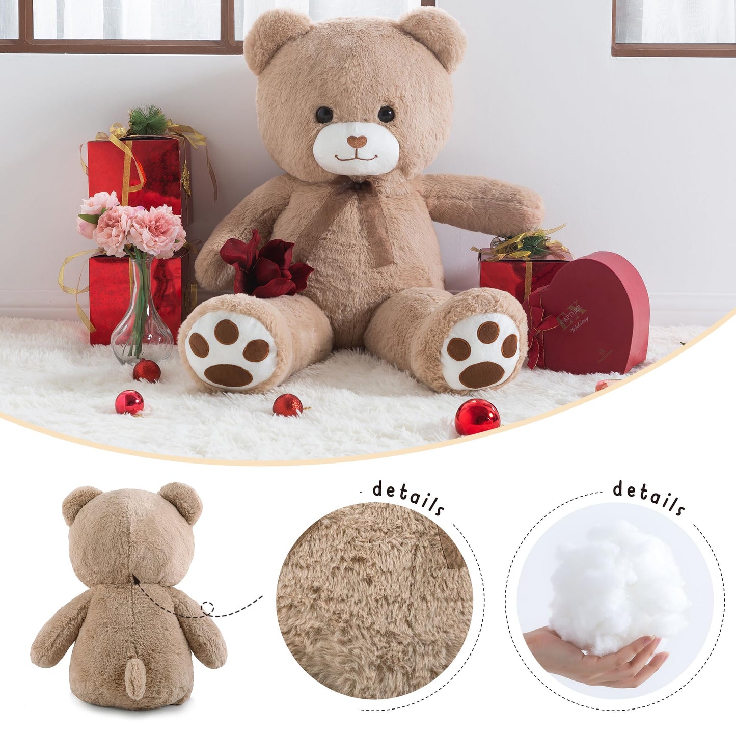 Zgxiong Big Teddy Bear 3 Feet Giant Stuffed Animal Brown Large Teddy Bear Stuffed Animals Huge Stuffed Bear Plush Toy For Girlfr
