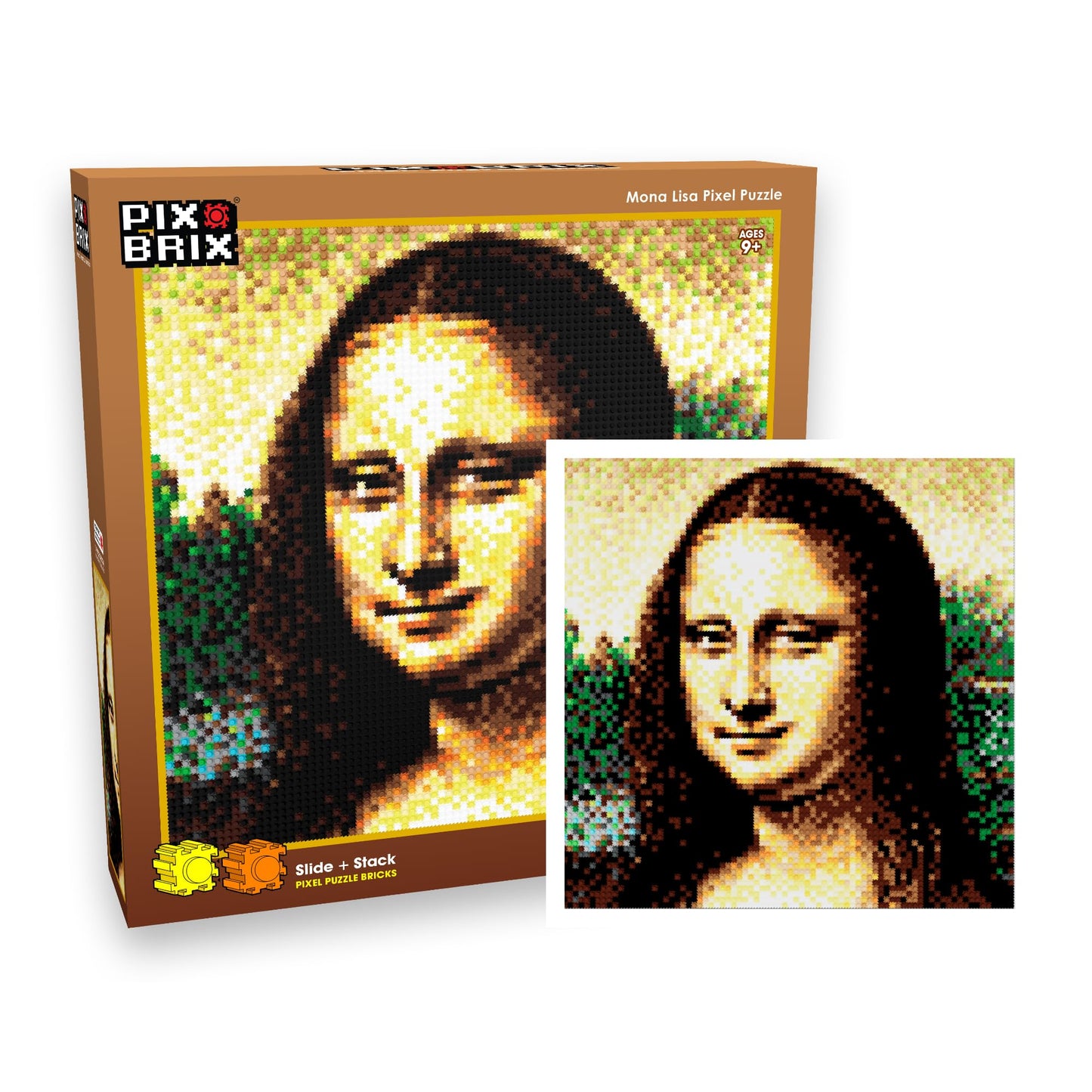 Pix Brix Pixel Art Puzzle Bricks - Mona Lisa, 6,400 Pieces - Patented Colorful Building Bricks To Recreate This Famous Print, Create Builds Without Water, Iron Or Glue