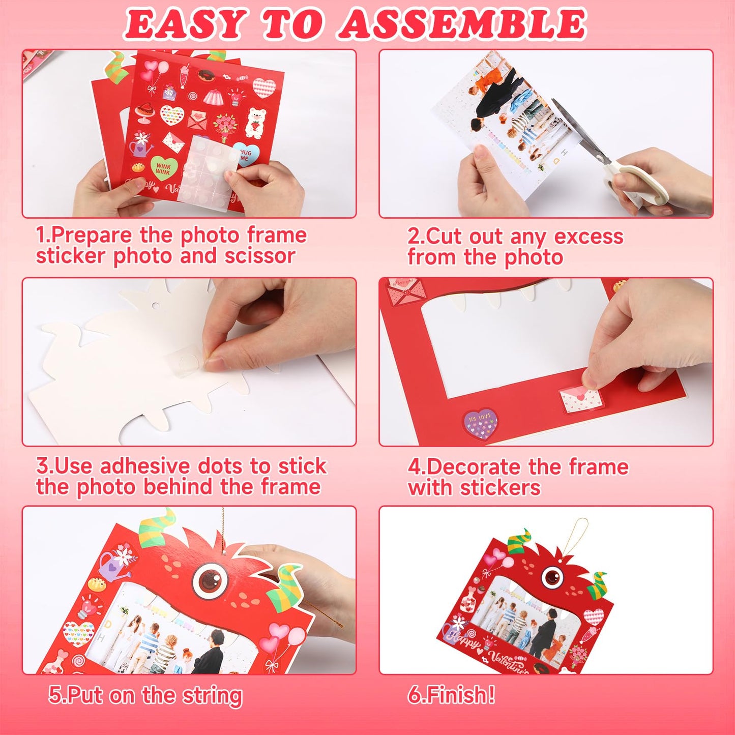 NOVWANG Picture Frame Craft Kit, 30 Pack Valentines Day DIY Photo Frame, Monster Design, 6.7 inches/17 cm, Multicolour - Valent