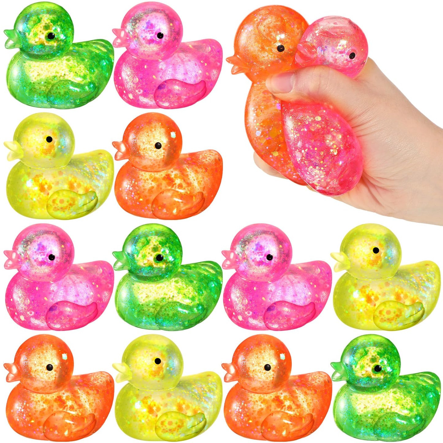 Meooeck 12 Pcs Duck Stress Relief Toys Stress Balls for mature-themed Mini Glitter Duck Squeeze Fun Fidget Toys Animal Balls Cute for Birthday Party Office Christmas Stocking Stuffer Gift ADHD Autism Anxiety