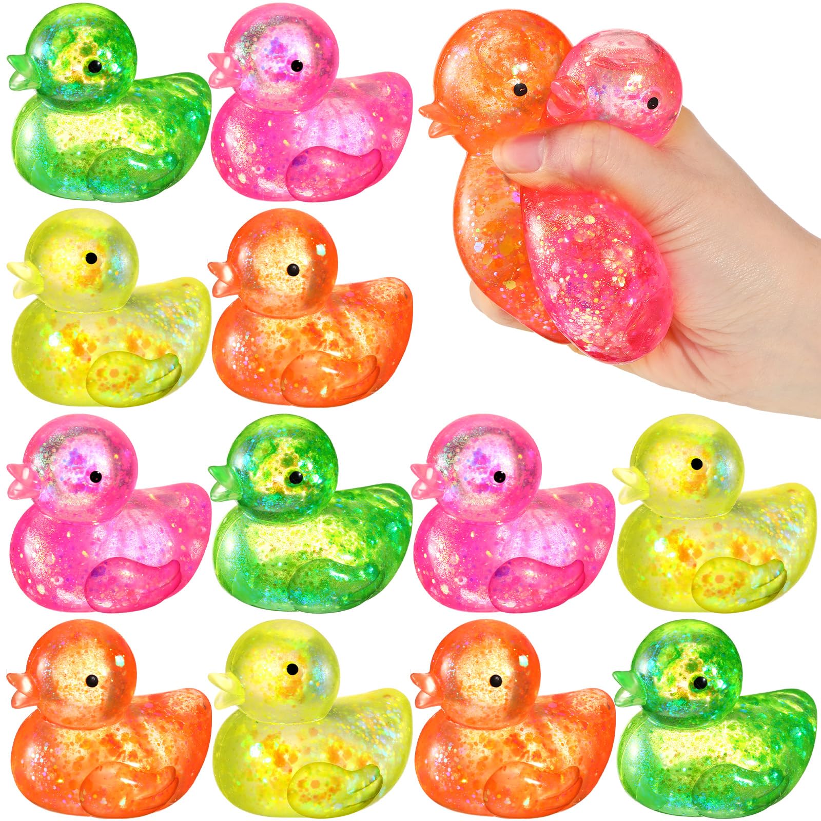 Meooeck 12 Pcs Duck Stress Relief Toys Stress Balls for mature-themed Mini Glitter Duck Squeeze Fun Fidget Toys Animal Balls Cute for Birthday Party Office Christmas Stocking Stuffer Gift ADHD Autism Anxiety