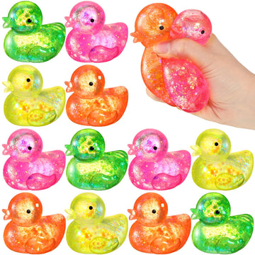 Meooeck 12 Pcs Duck Stress Relief Toys Stress Balls for mature-themed Mini Glitter Duck Squeeze Fun Fidget Toys Animal Balls Cute for Birthday Party Office Christmas Stocking Stuffer Gift ADHD Autism Anxiety