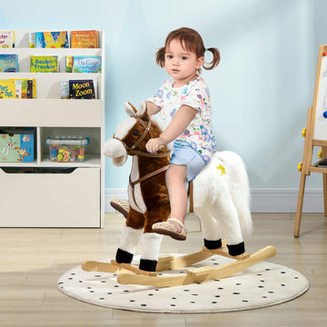 Qaba Rocking Horse With Sound, Ride On Horse With Saddle, Toddler Rocker, Gift For 3-8 Year Old, Brown