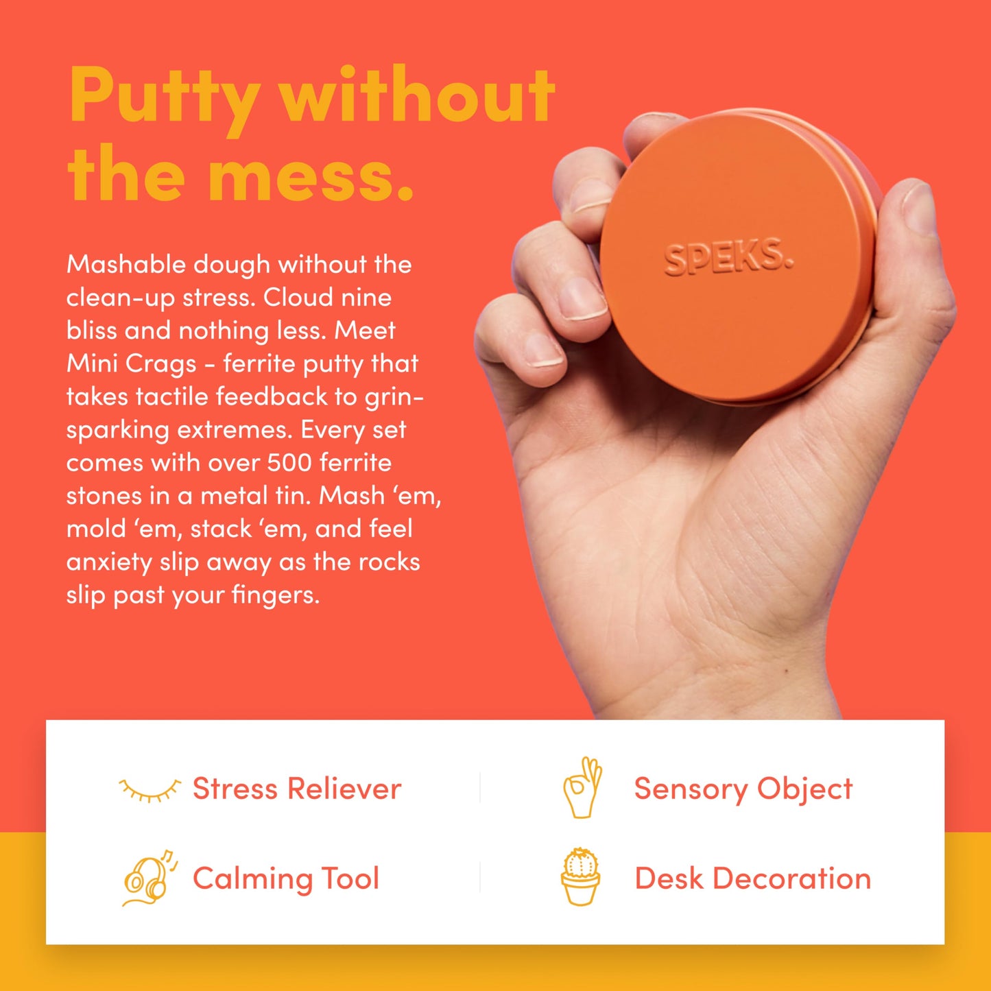 Speks Crags Ferrite Putty, 150+ Ferrite Stones In A Tin, Fidget Toy For Adults & Teens 14+, Desk Toy For Office, Christmas Gift, Holiday Stocking Stuffer, Stress Relief Present | Matte Coral, Small