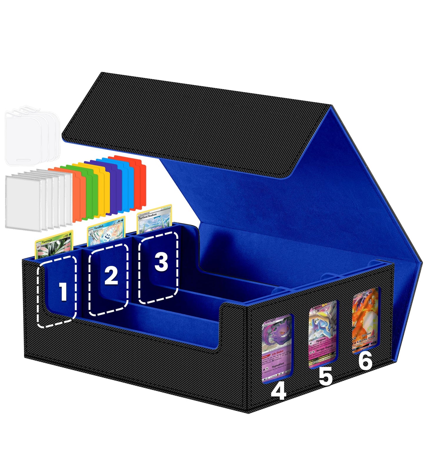 Newloop Trading Cards Storage Box - 6-Window Display 2400+ Tcg Commander Deck Case Pkm With 6 Card Holders For Magic The Gatheri