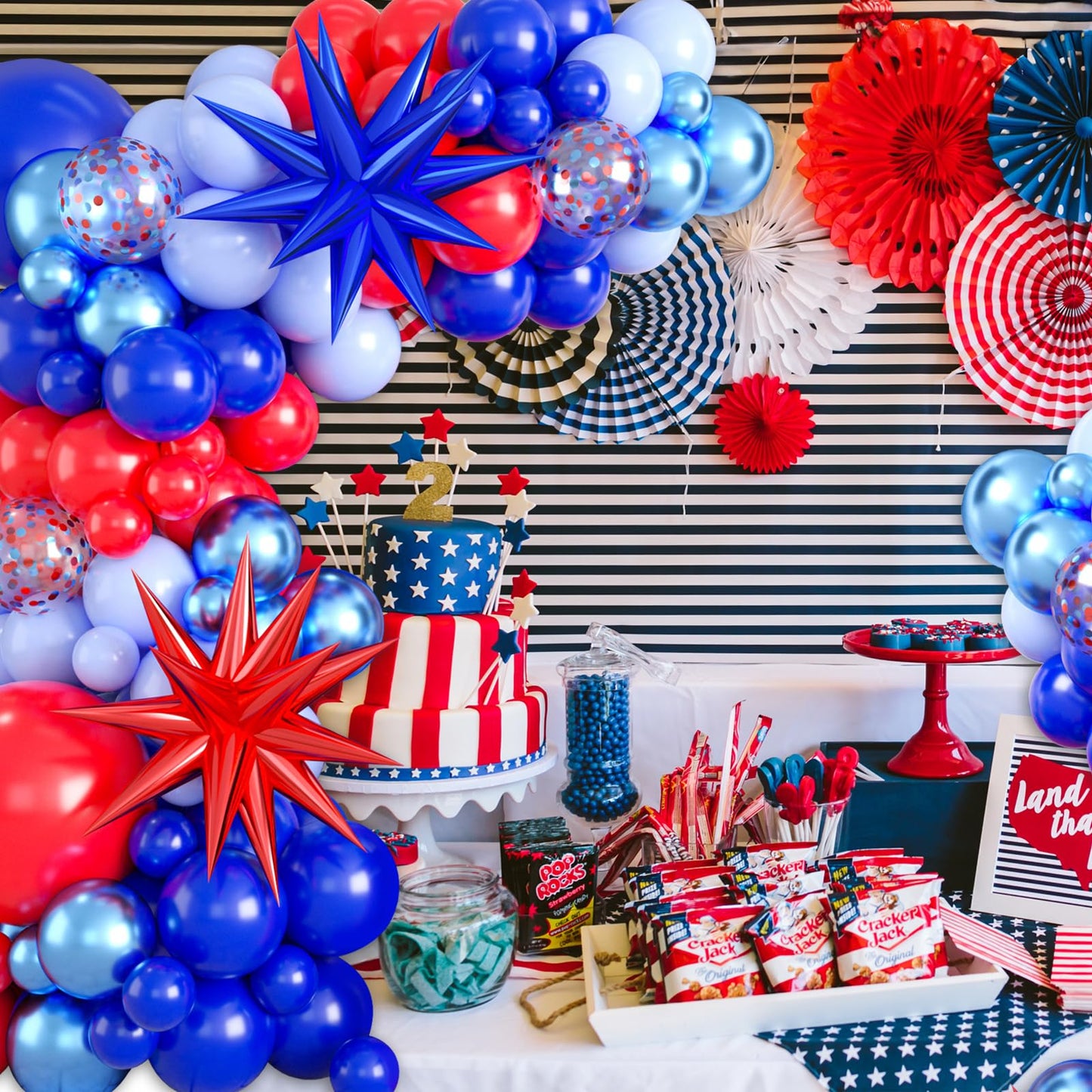 Biapian Red And Blue Balloon Garland Arch Kit, 111 Pcs Red Blue Confetti Balloons Baby Blue Metallic Blue Latex Balloons Foil St
