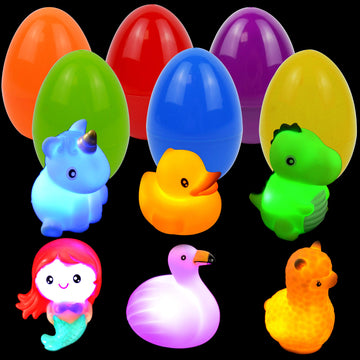 Joyin 6 Pcs Pre-Filled Easter Eggs With Light-Up Floating Bath Toys For Kids Toddler Eggs Hunt, Basket Stuffers/Fillers, Filling