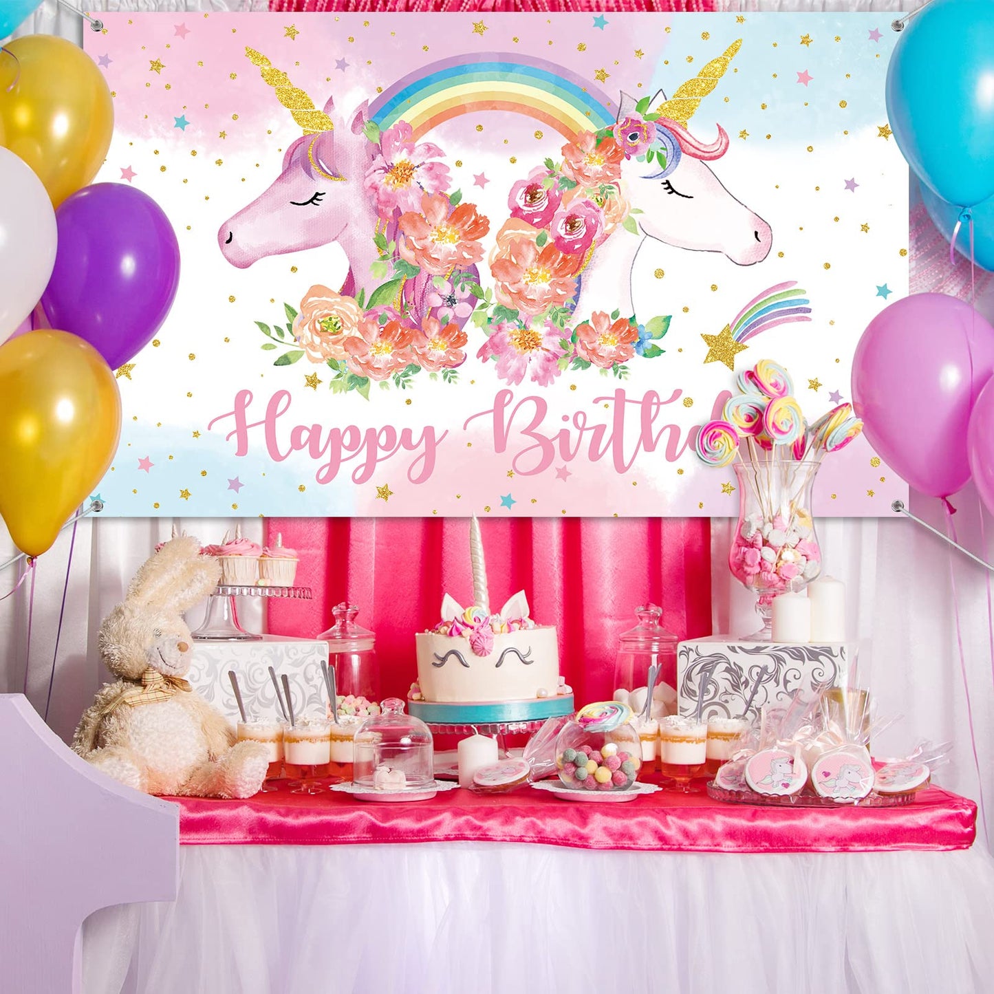 Tatuo Rainbow Unicorn Birthday Backdrop for Girls 5.9 x 3.6 ft Unicorn Party Decorations Happy Birthday Photography Background R