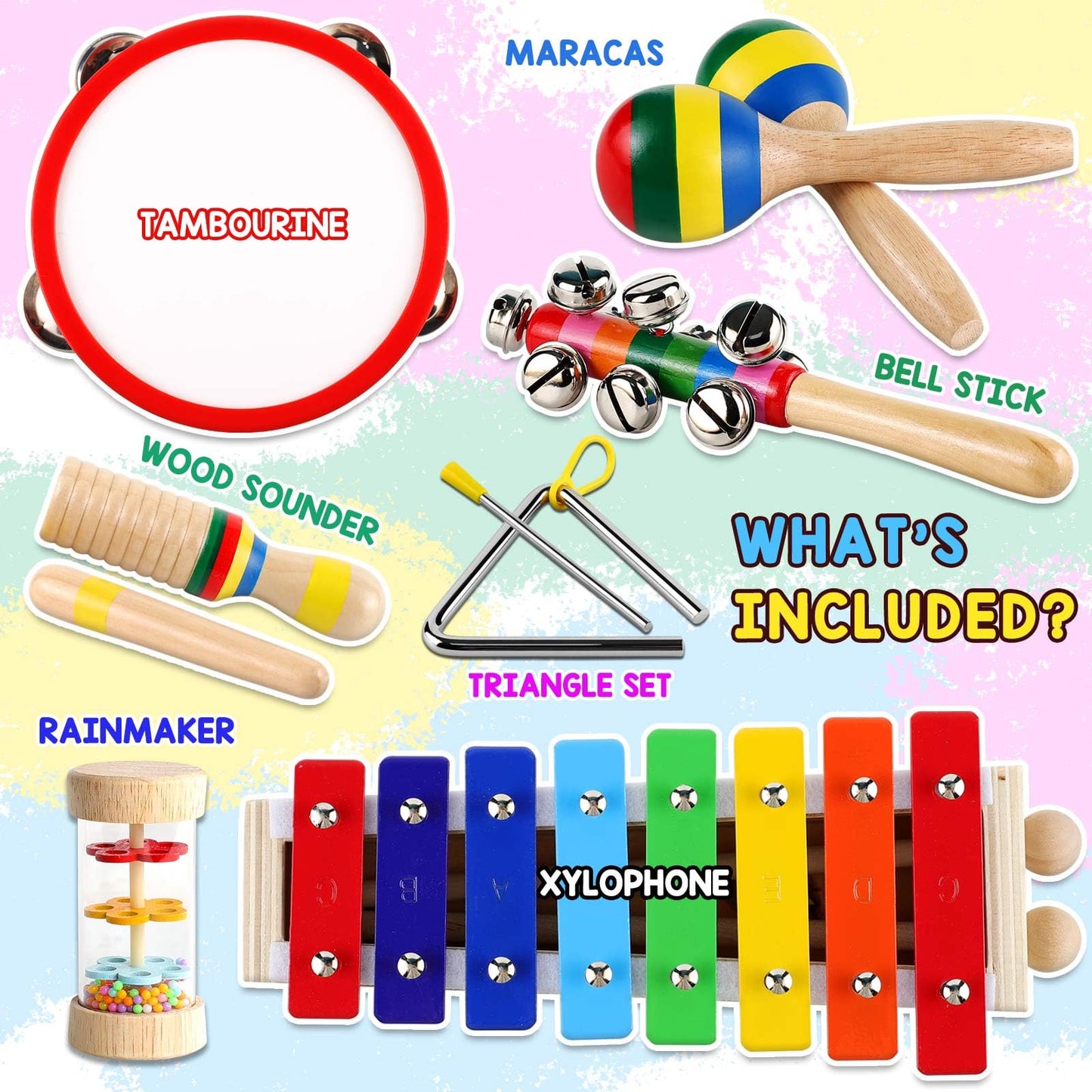 DIFFYBOX Kids Musical Instruments Montessori Baby Musical Toys for Toddlers 3-5 Wooden Percussion Instruments Toy for Preschool