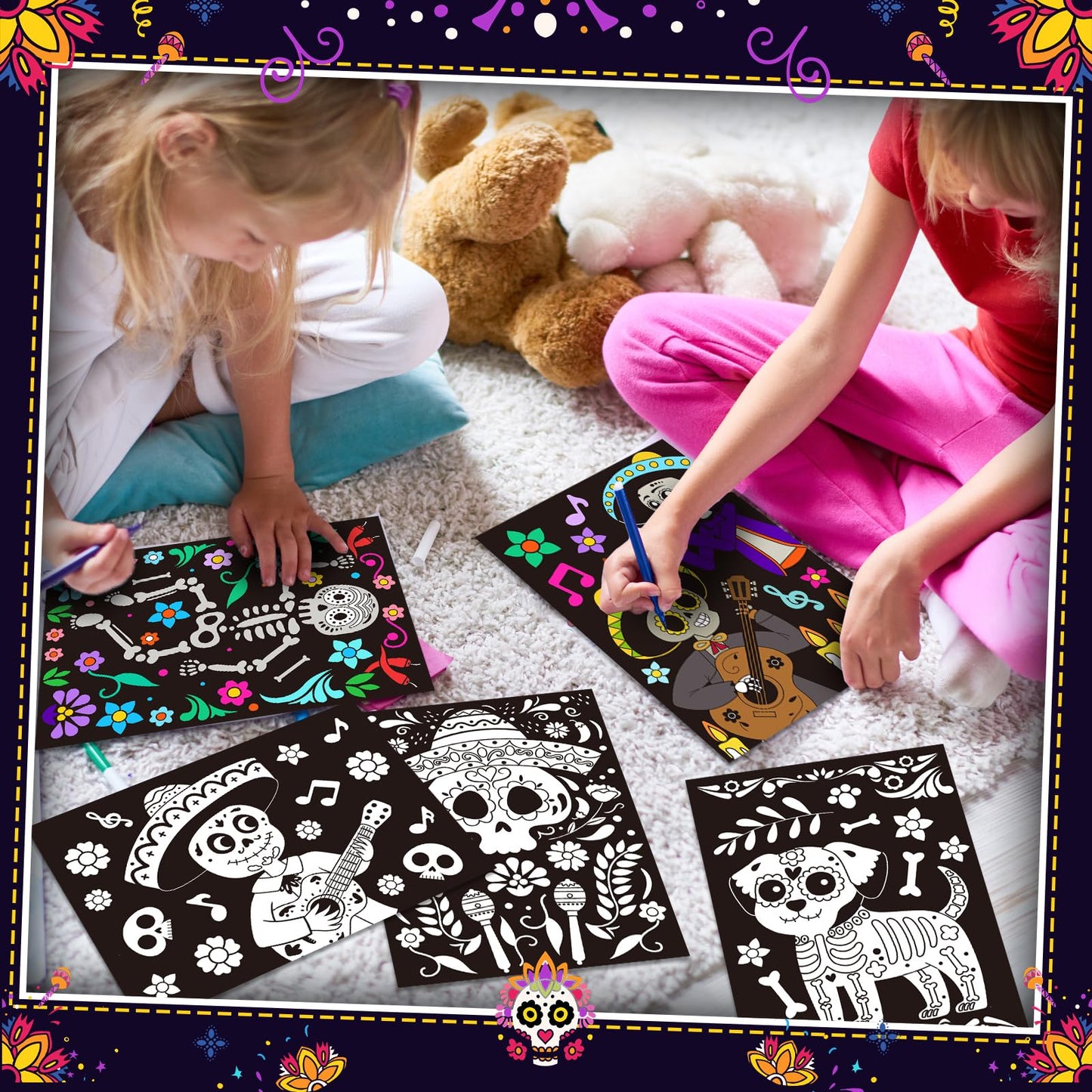 Zhanmai 30 Pcs Color Your Own Funny Day of The Dead Posters DIY Happy Day of The Dead Crafts Bulk Color Your Own Poster DIY Craf