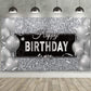 Silver Happy Birthday Banner Backdrop Black White Balloons Black and Silver Birthday Party Decorations Happy Birthday Background