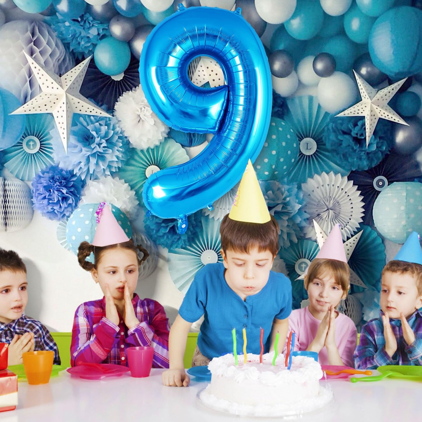 Blue Number 9 Balloon 40 Inch, Big Large Foil Helium Number Balloons, Jumbo Giant Mylar Number 9 Balloons For 9 Year Old Birthda