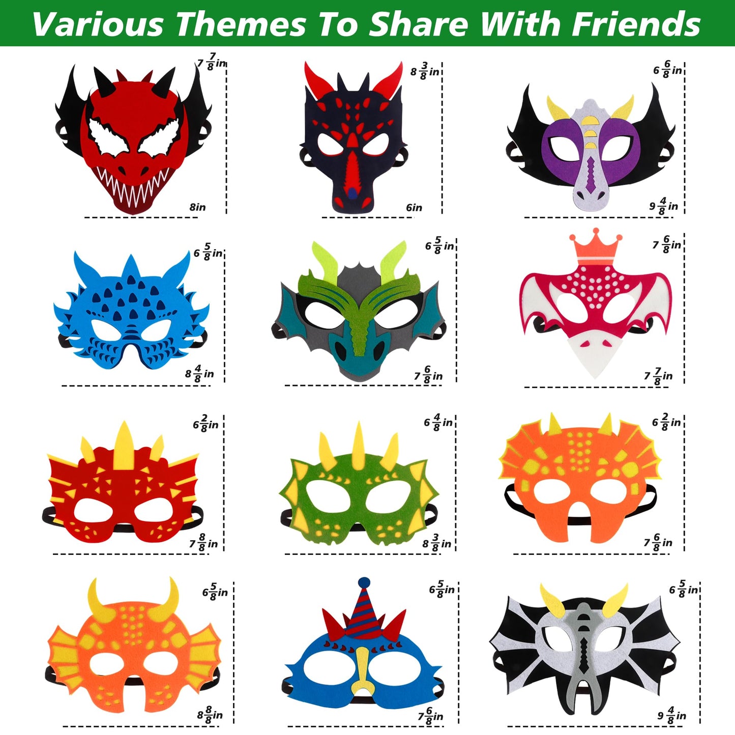 Zalmoxe Felt Dragon Dinosaur Masks For Kids Dinosaur Birthday Party Decorations Supplies Halloween Masks Dress-Up Costumes For B