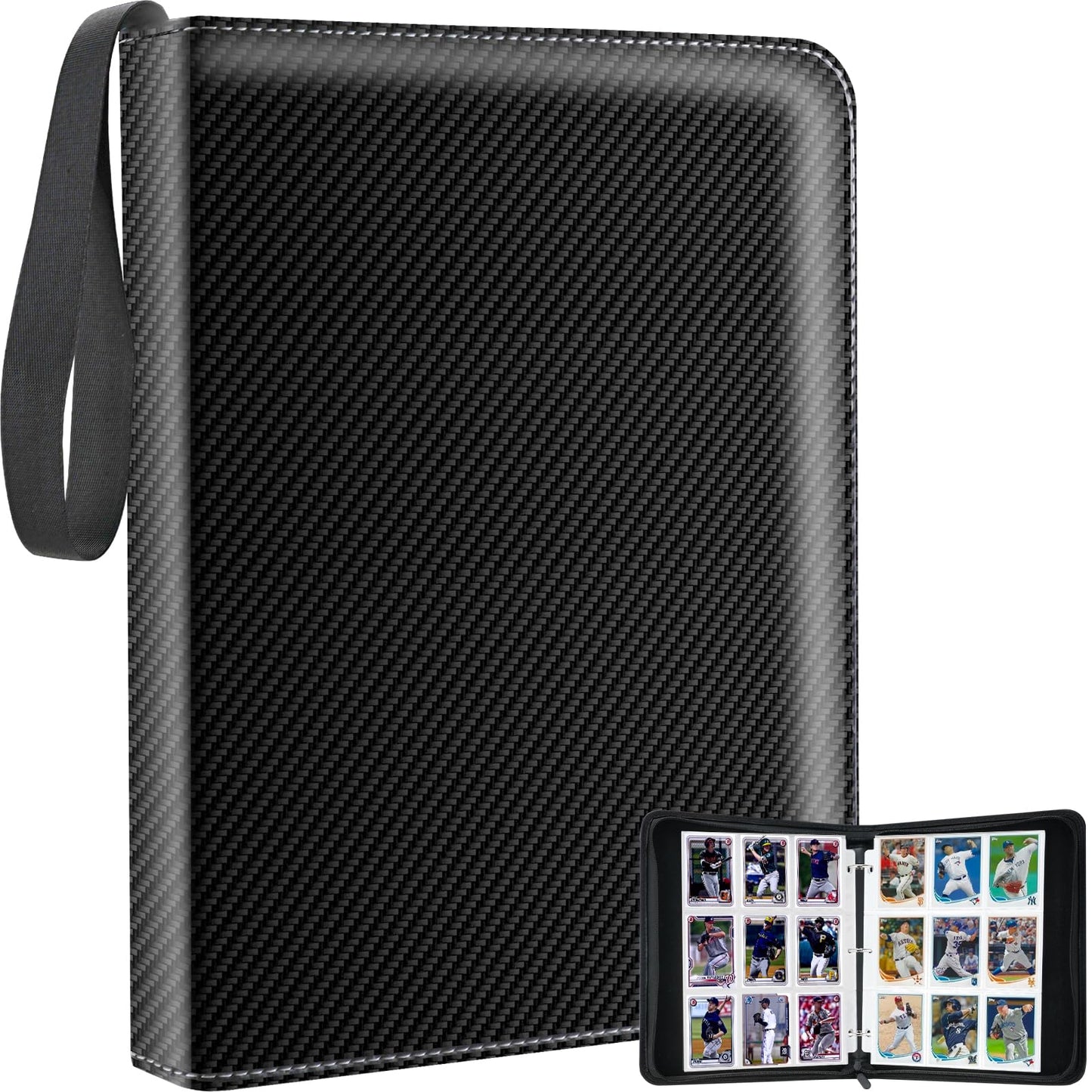 Card Binder 9 Pocket  900 Pockets Trading Card Holder Compatible with Game Cards  Baseball Card  Football Card enhanced Zipper Case Album Book Storage Gift for Boy and Girls  Large  Black