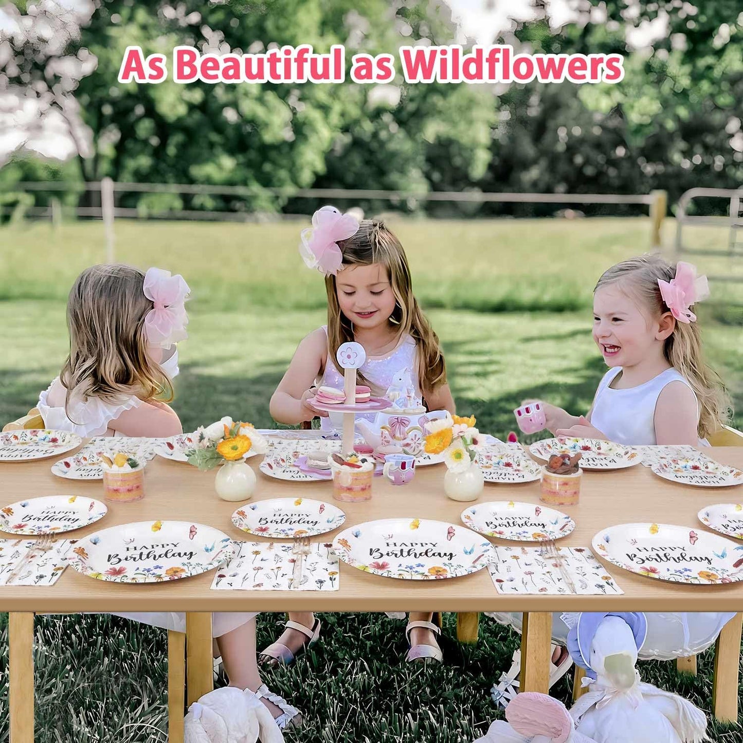 Lopeastar 100Pcs Wildflower Party Decorations Plates Set, Floral Paper Plates Napkins and Forks Flower Birthday Decorations for