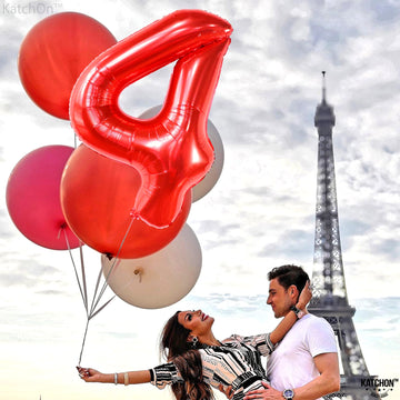 Katchon, Giant Red Number 4 Balloon - 40 Inch | 4Th Birthday Balloon, 4 Year Old Boy Birthday Decorations Boy | 4 Year Old Balloon, 4Th Birthday Decorations For Boys | 4 Year Old Birthday Balloons