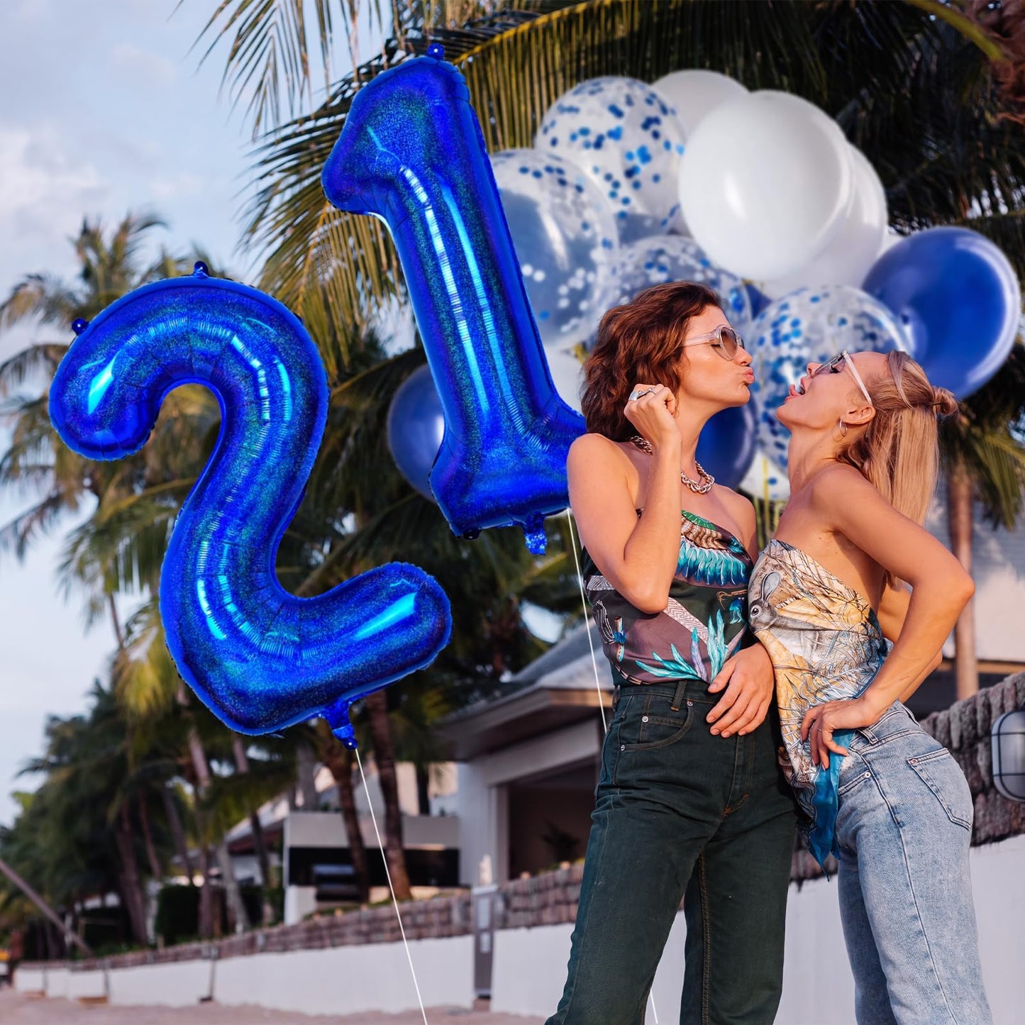 Number 21 Balloon 40 Inch, Laser Blue Big Number Balloon, Giant Mylar 21St Balloons Number, Helium Birthday Balloons For Teenage