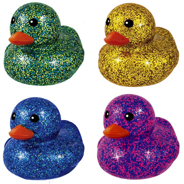 Glitter Rubber Ducks Metallic Colors 3' (1 Unit Assorted) Rubber Duckies Fidget Toy For Kids, Sensory Play, Stress Relief, Stocking Stuffers, Supplies Pinata Filler In Bulk. Plus Sticker. 4343-1