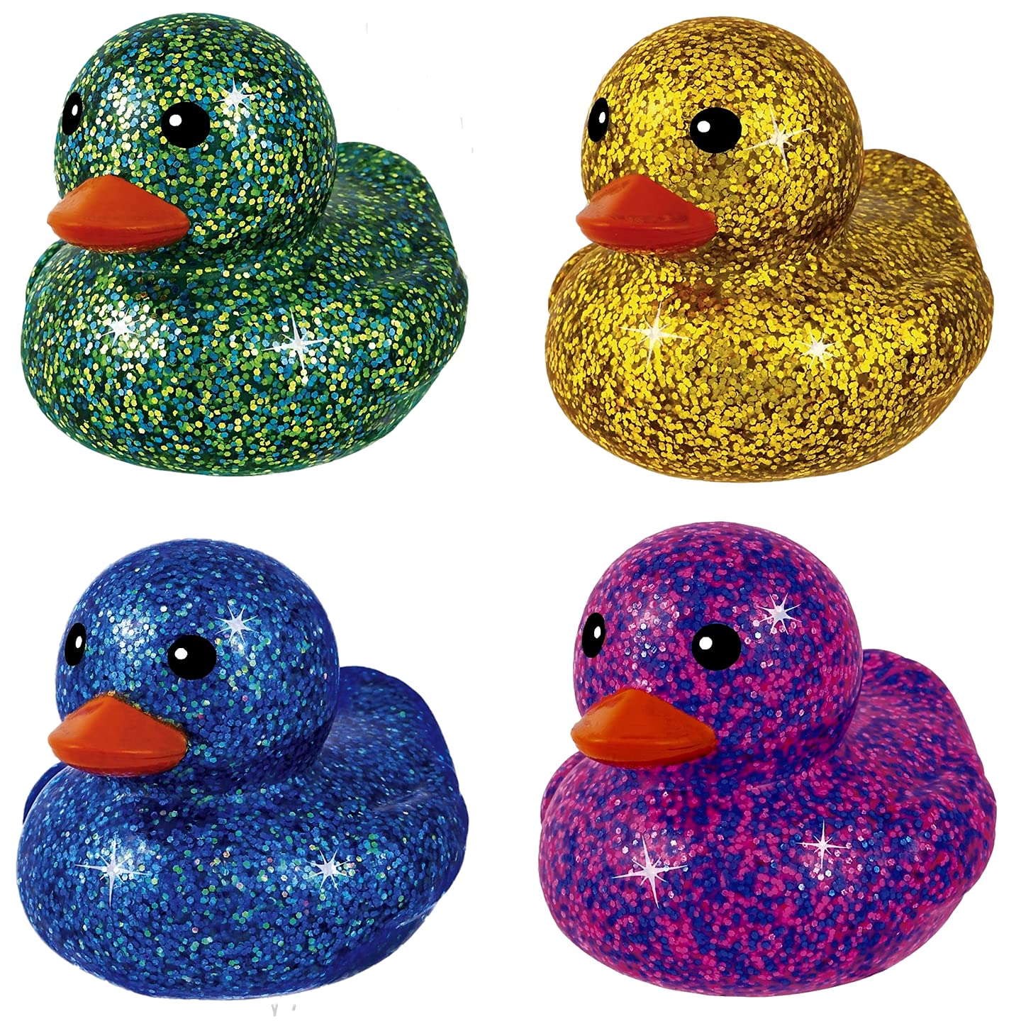 Ja-Ru Giant Glitter Rubber Ducks (4 Rubber Duckies Assorted) Baby Bath Toys & Pool Beach Essentials. Stress Relief Sensory Play