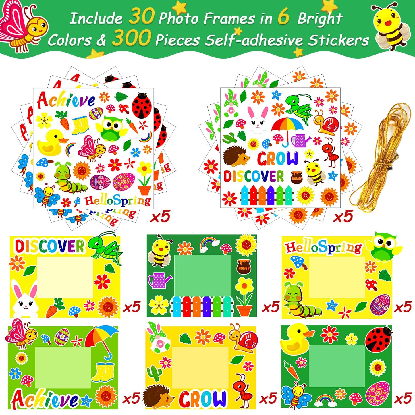 30 Packs Spring Craft Kits For Kids Springtime Diy Picture Frame Craft Flower Bee Butterfly Easter Art Craft Mothers Day Craft P