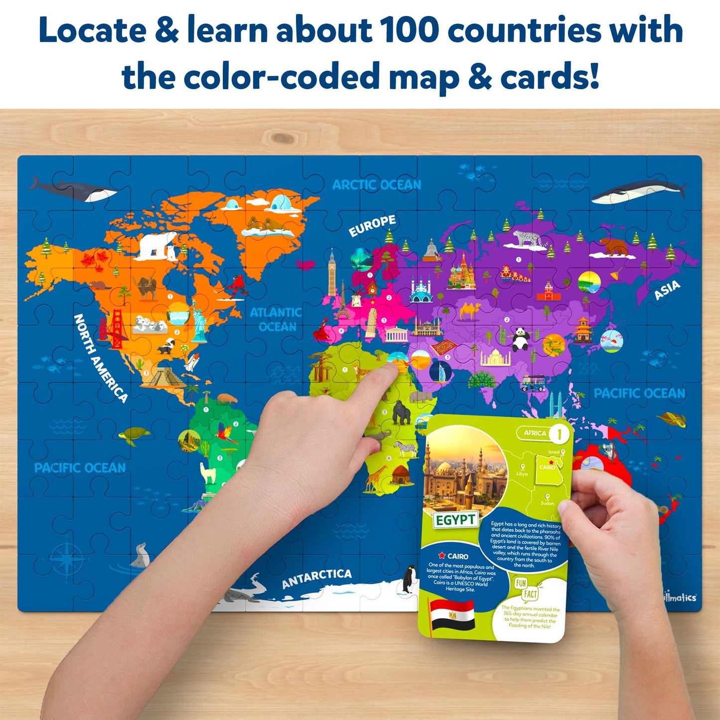 Skillmatics World Map Puzzle - 96 Piece Jigsaw Puzzle, Educational Toy, Geography For Kids, 400+ Facts, Gifts For Boys & Girls Ages 6 To 12