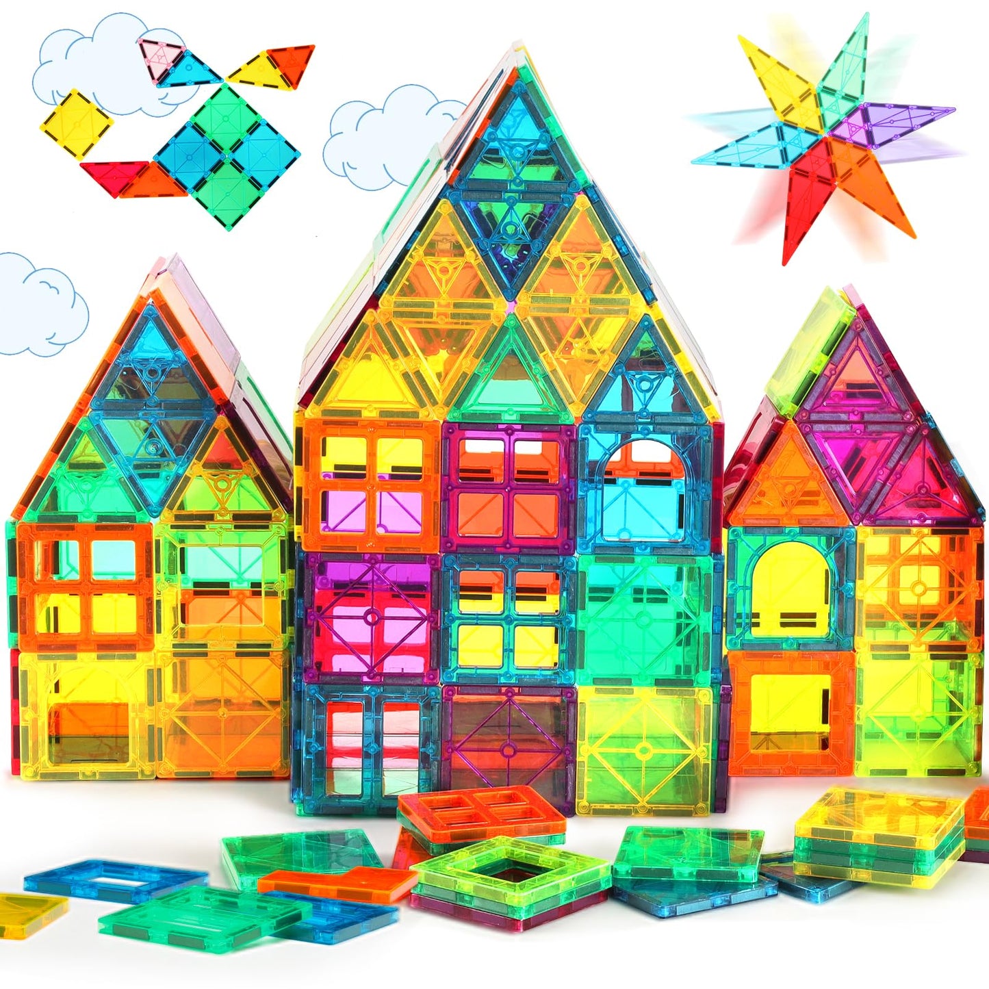 Cutetiger Magnetic Tiles, Magnet Tiles, Magnetic Building Blocks, Square Building Castle, Preschool Toys, Stem Stacking Construc