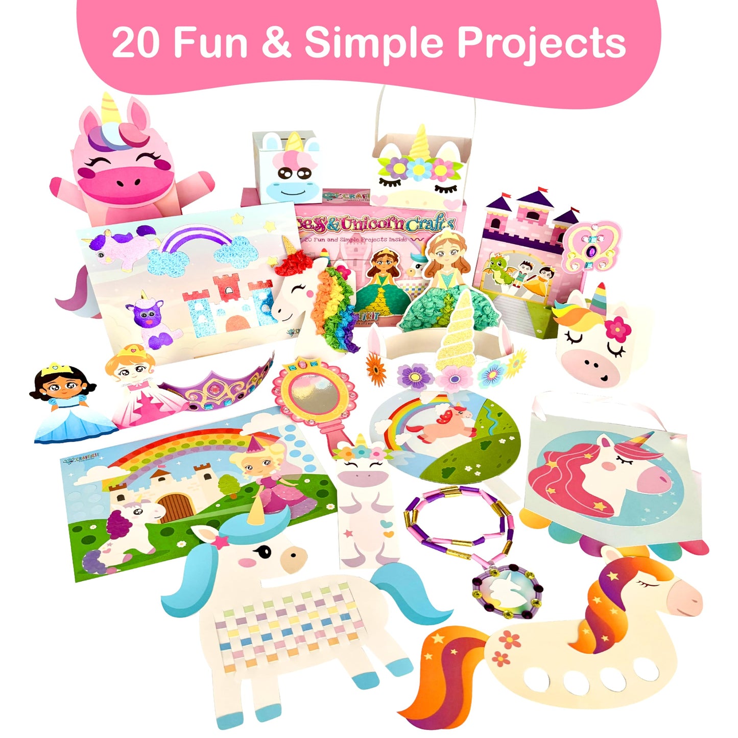 Craftikit 20 Award-Winning Princess & Unicorn Crafts for Kids Ages 3-10 Years, All-Inclusive Toddler Arts and Craft Kits for Kid