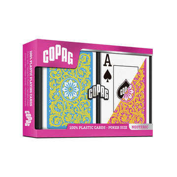 Copag 1546 Neoteric Design 100% Plastic Playing Cards, Poker Size (Standard) Yellow/Pink/Blue Double Deck Set (Regular Index)