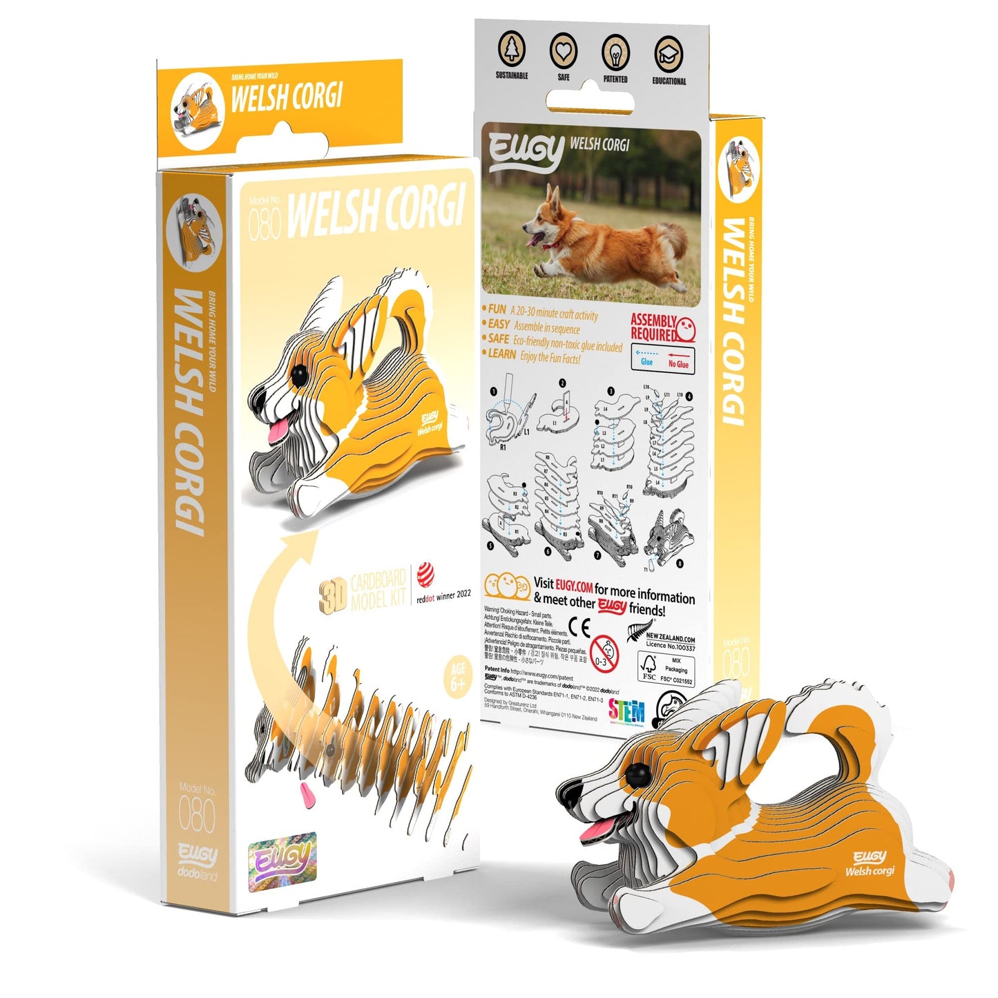 Eugy Welsh Corgi 3D Puzzle, 27 Piece Eco-Friendly Educational Toy Puzzles For Boys, Girls & Kids Ages 6+