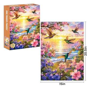300 Pieces Puzzles for mature-themed Jigsaw Puzzle 300 Piece Puzzle Children Elderly Puzzle Hummingbird Beach Flower Puzzle Gift for Mom Dad Family Friend Family Activity Games Home Decor Wall Art 20.5x15IN