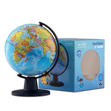 Waypoint Geographic Geoclassic Globe, 6    Ready-To-Assemble Blue Ocean World Globe, Up-To-Date Cartography, Perfect Globe For E
