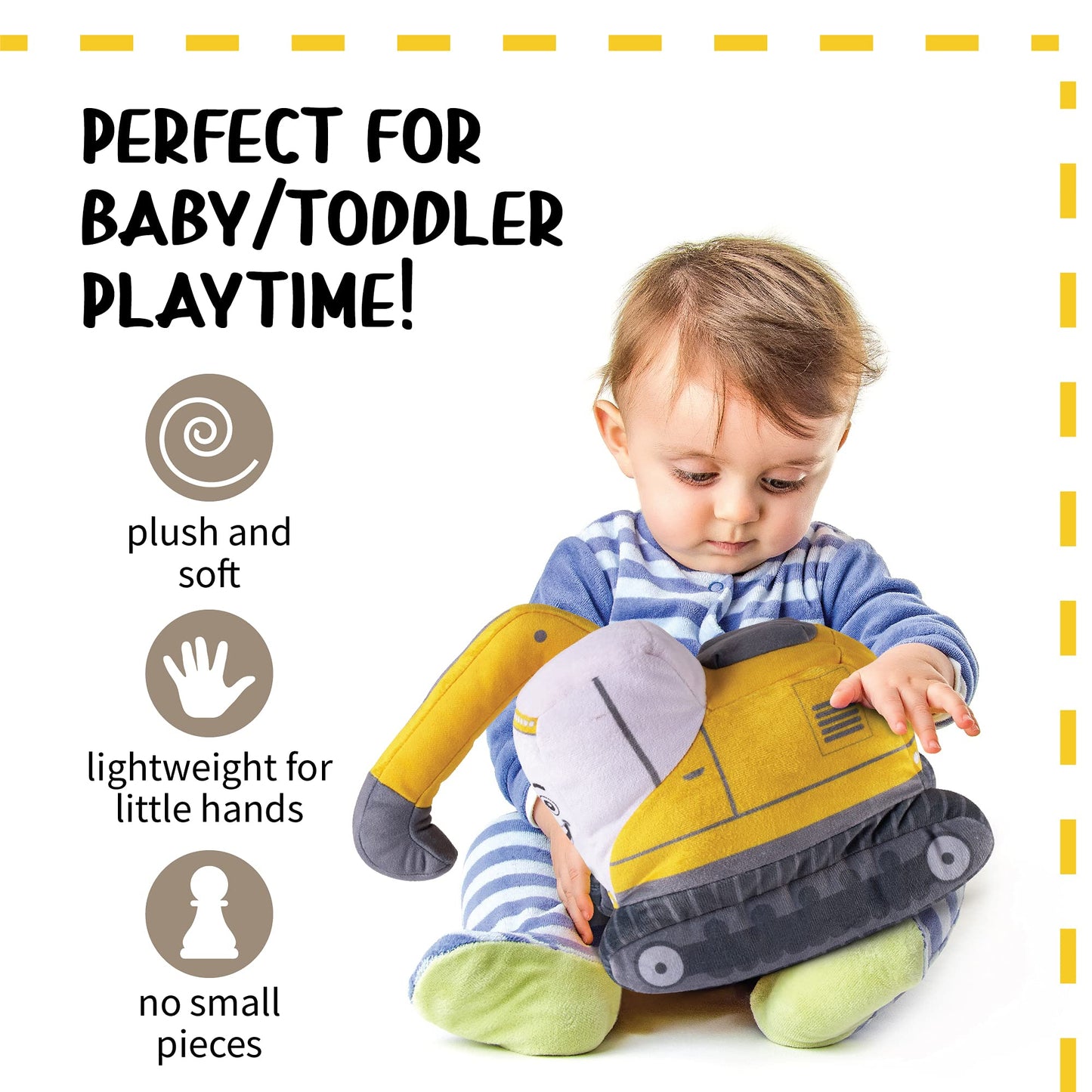 Plush Creations Excavator Toy Figure, Plush Construction Stuffed Truck, Interactive Excavator Truck Toy For Toddlers