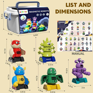Temi Magnetic Robot Toy For 3-5 Years Old - Monster Blocks Stacking Transform Toys With Storage Box, Set For Kids Age 3 4 5 6 7 Years Old Boys, Christmas & Birthday Gift