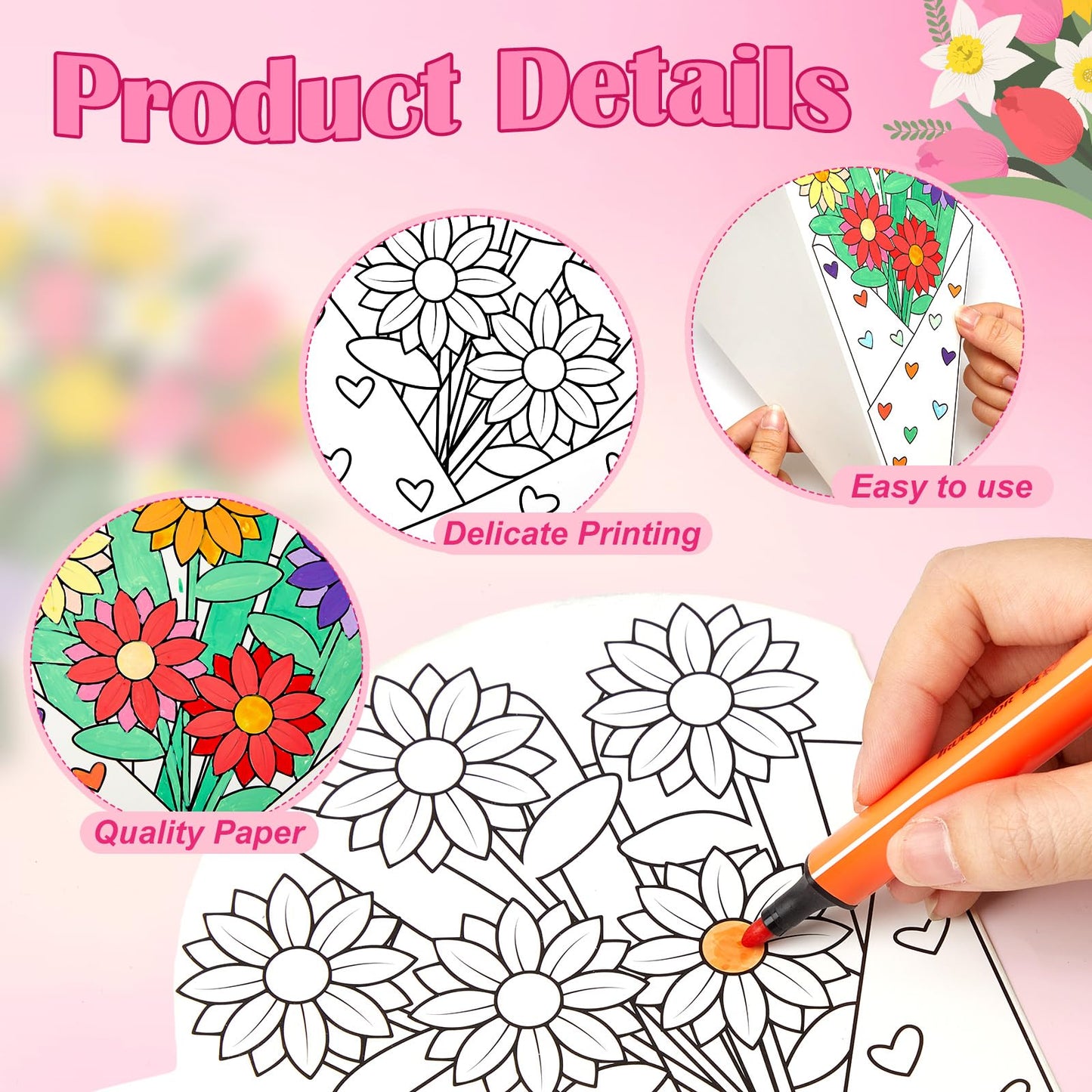 Moinchore 48 Pcs Fall Christmas Crafts Bouquet Color Your Own Paper Bouquet Coloring DIY Crafts Happy Teachers Mom Grandparent G