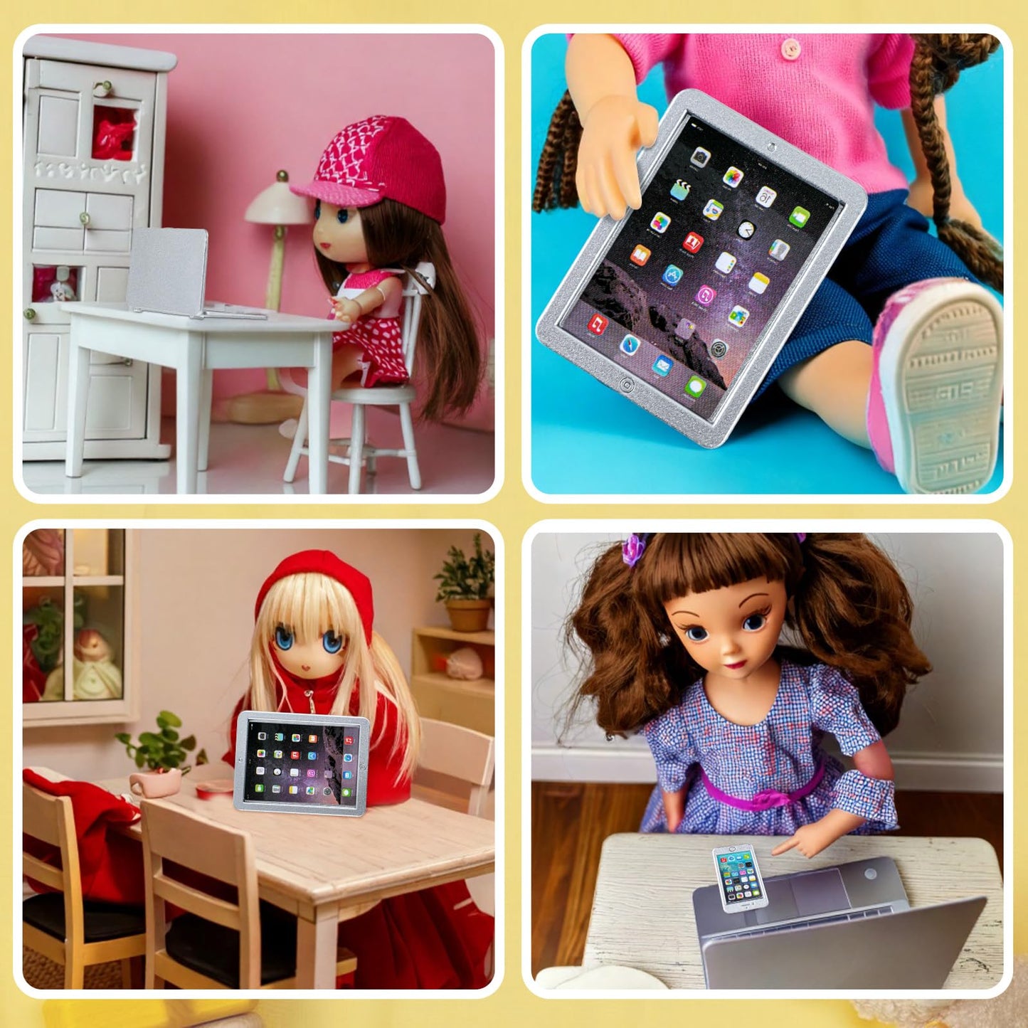 Kifmurase 3 PCS Dollhouse Mini Laptop Tablet Phone Miniature Dollhouse Accessories  1:12 Doll House Decoration Simulation Accessories for Doll Miniatures Play Set (Silver)