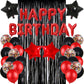 Red Black Birthday Party Decoration Kit - Happy Birthday Banner,Fringed Curtain,Latex Balloon And Confetti Balloons For Girls An