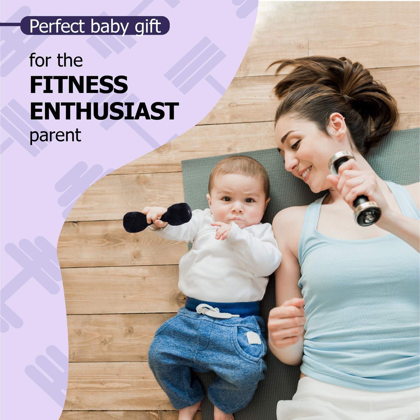 Plush Creations Baby Dumbbell Toy - Plush Rattle for Infants 0-36 Months, Multicolored, Model PC-365, Great Gift for Boys & Girls