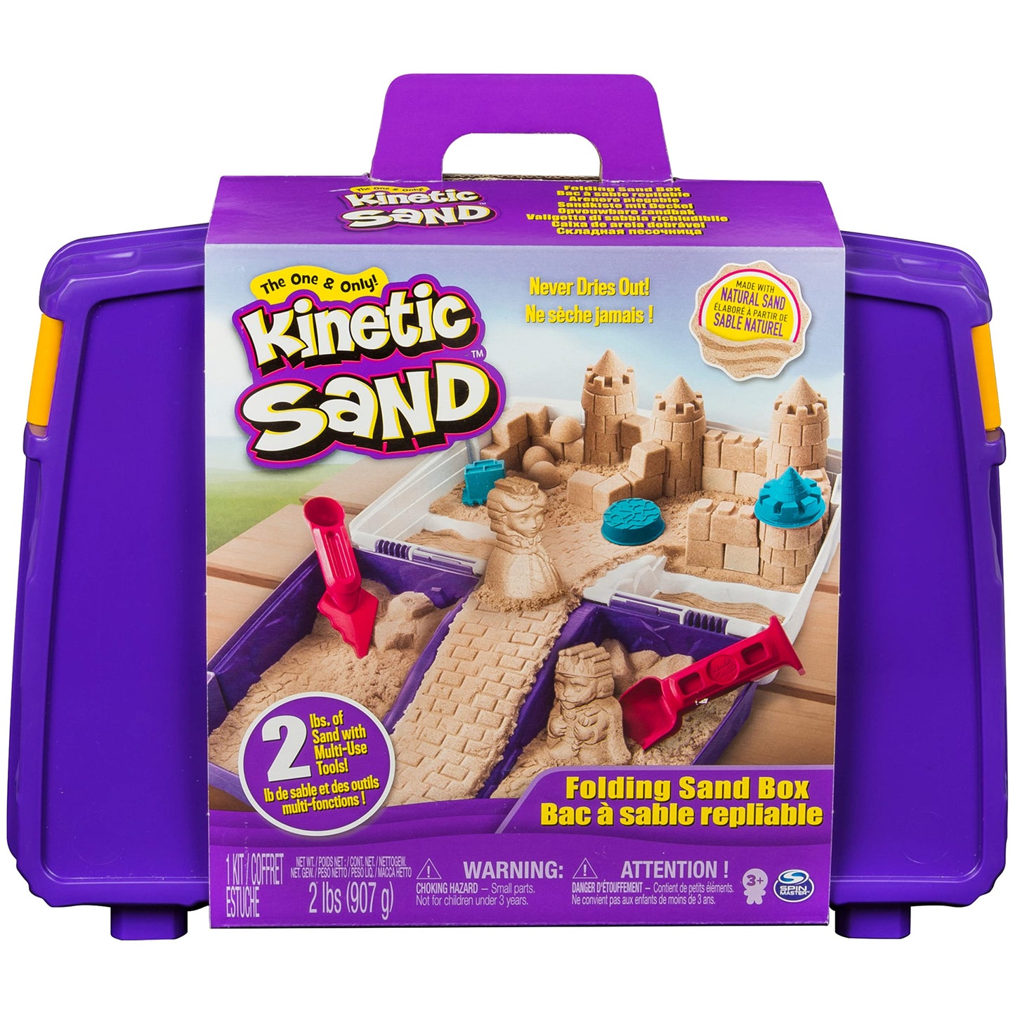 Kinetic Sand, Folding Sand Box with 2lbs of Kinetic Sand, Includes Molds and Tools, Play Sand Sensory Toys for Kids Ages 3 and u
