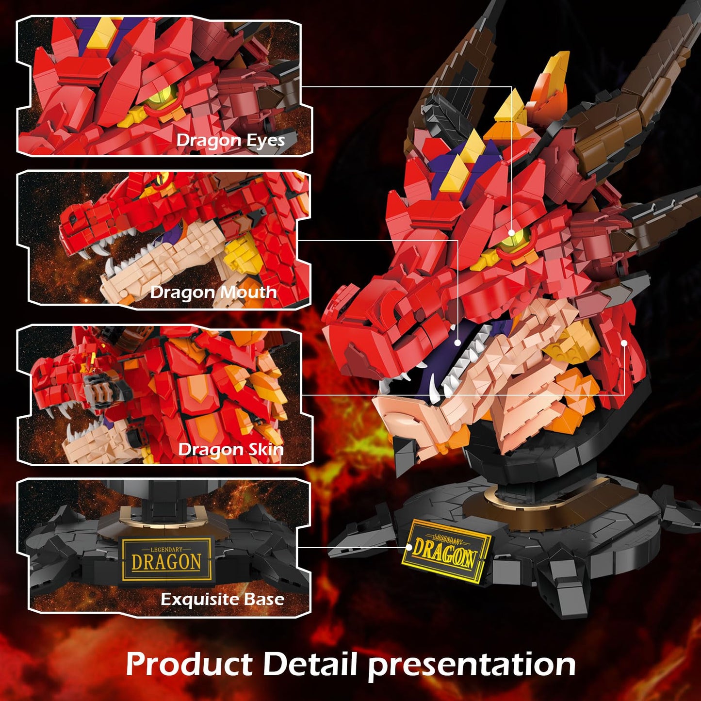 NUTCRACKER Fire Dragon Building Set - Adult Model, 2713 Pieces, Large, Acrylonitrile Butadiene Styrene, Style A, Gift for Teens 14+