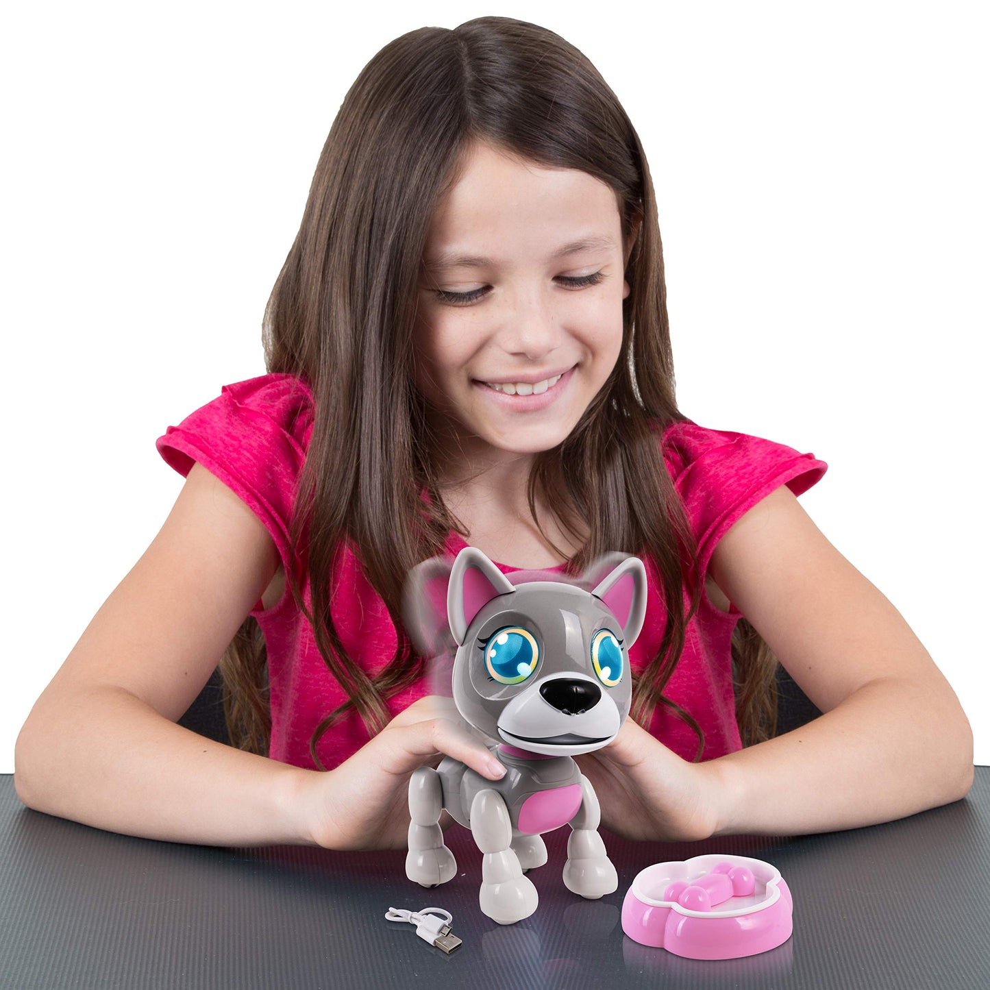 Nkok Usb Petbotz - Robo Puppy, Rechargeable, Miniature, Interactive Pet Robot, Lights Up, Sound Activated, Makes Noises On Command, Comes With Pet Bowl And Bone, Usb Charger Included