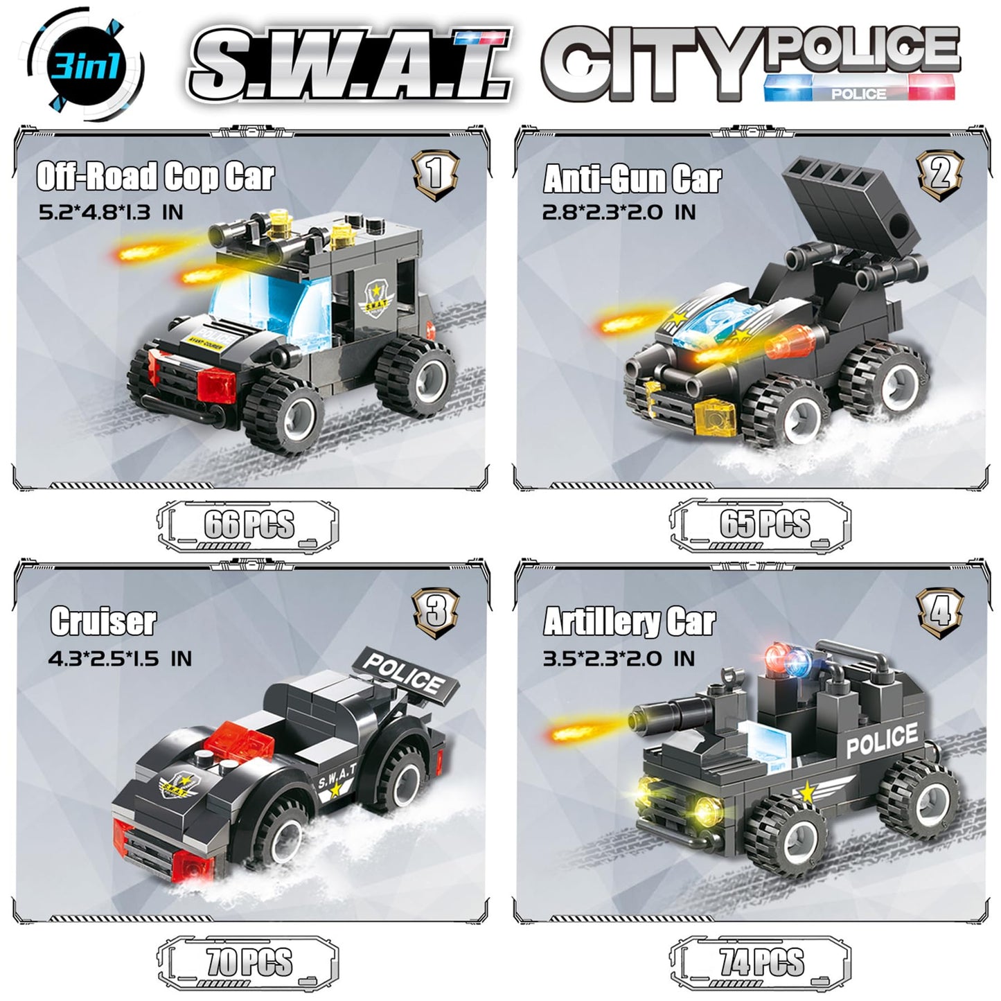 1110 Pcs Swat City Police Station Mobile Command Center Truck Car Building Blocks Set In 25 Different Models Police Cars, Helico